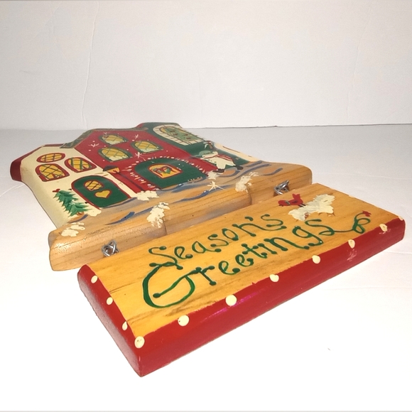 1997 JDI Christmas Handmade Multicolor Painted Wood Plank Decor Wall 13"L x 8W - Picture 4 of 7